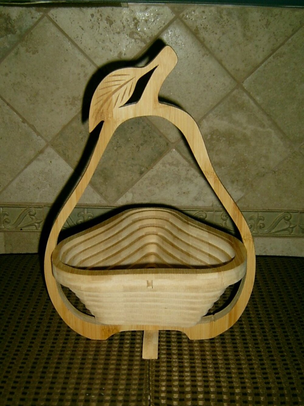 Pear Shaped Collapsible Wooden Basket, VGUC